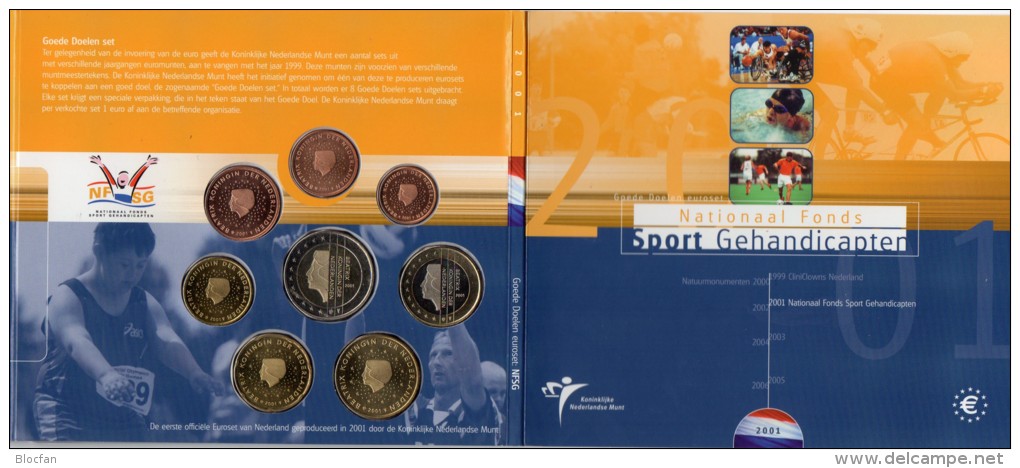 Paraolympic Niederlande EURO-set 2001 Stg 30€ Königliche Münze Nederland Den Haag Klappfolder 1C-2€ Set Coins Netherland - Other - Europe