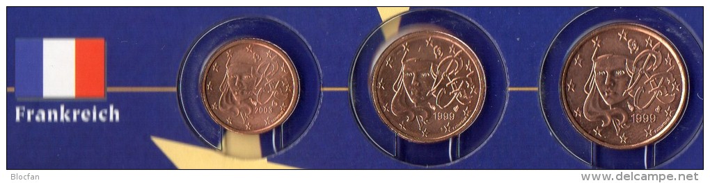 Kleinmünzen-Set EURO Frankreich 1999-2013 Stg. 4€ Der Prägeanstalt Paris Kleinmünzen-Satz With 1, 2, 5C. Coins Of FRANCE - France