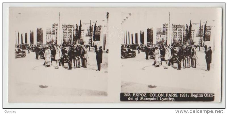 France - Paris 1931 - Colonial Exhibition - Queen Of The Netherlands And Marshal Lyautey - Stereoscopic Photo 120x55mm - Stereoscopische Kaarten