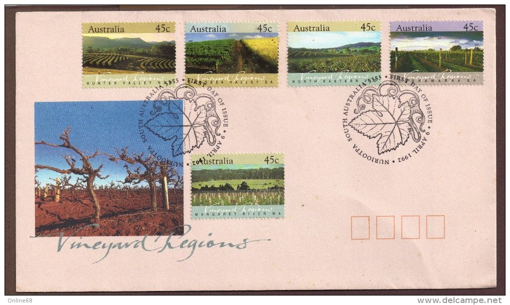 AUSTRALIA VINEYARD REGIONS 9 APR 1992  FIRST DAY OF ISSUE - Premiers Jours (FDC)