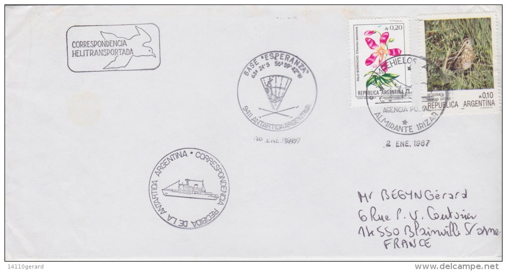 BASE ESPERANZA(correspondance Heliportée) 2 Ene 1987  ARGENTINE - Brieven En Documenten