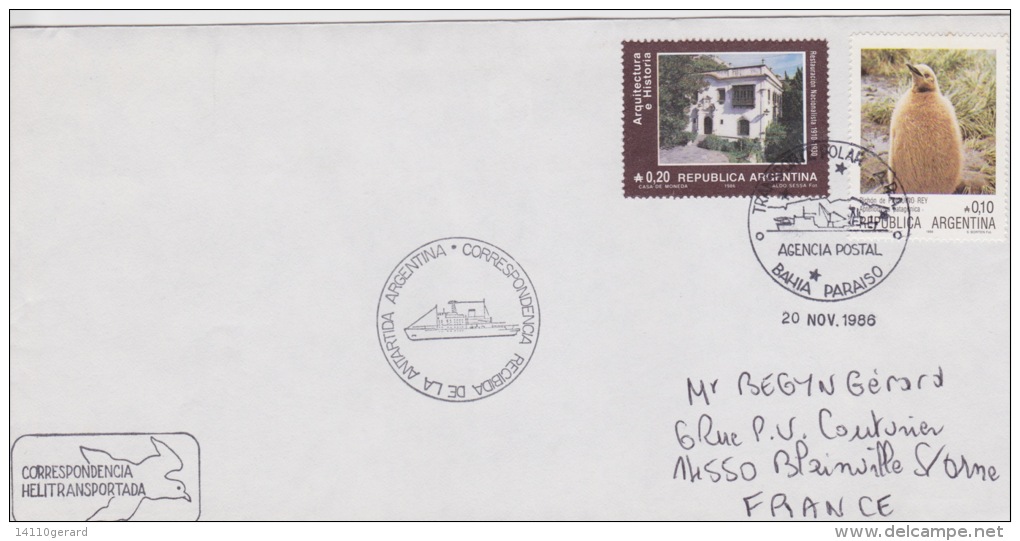 PLIS ANTARCTIQUE ARGENTINE  (correspondance Heliportée)  20 11-1986 - Lettres & Documents