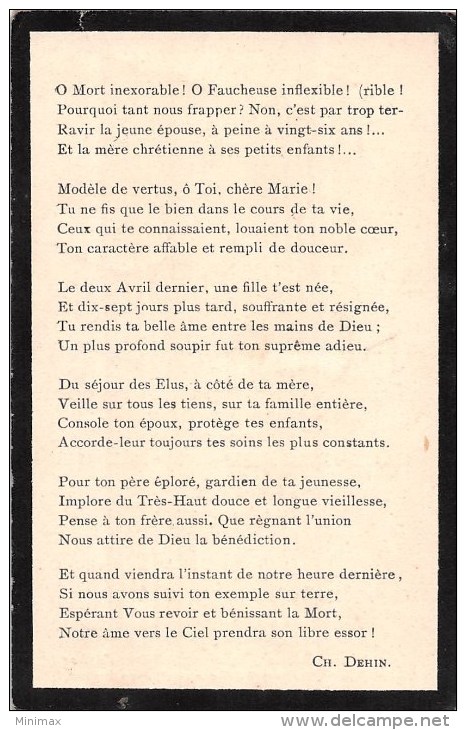 Marie-Caroline-Anna-Héloise Dehin - Huy 1877 - 1903 - Ep. Armand Wautriche - Décès