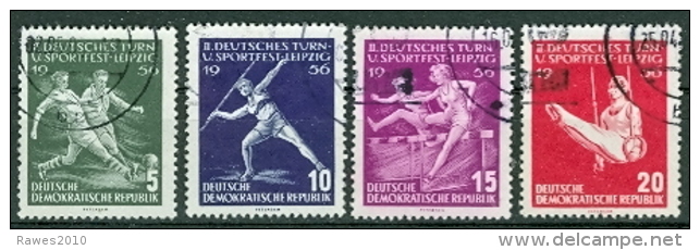 DDR 1956 Mi. 530 - 533 Gest. Duetsches Turn- Und Sportfest Leipzig Fussball Turnen - Ringe Speerwerfen Hürdenlauf - Autres & Non Classés