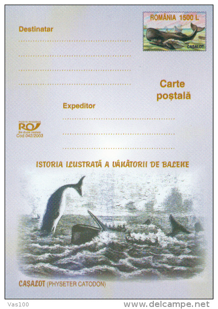 WHALES HUNTER'S HISTORY, WHALES, PC STATIONERY, ENTIER POSTAL, 2003, ROMANIA - Walvissen