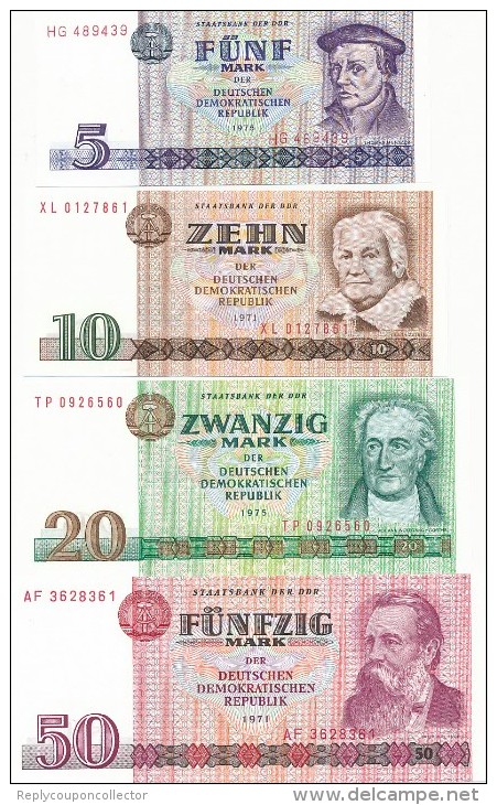 DDR - Staatsbank Der DDR , 5 Banknoten  5 -100 MARK - Ungebraucht - Sammlungen