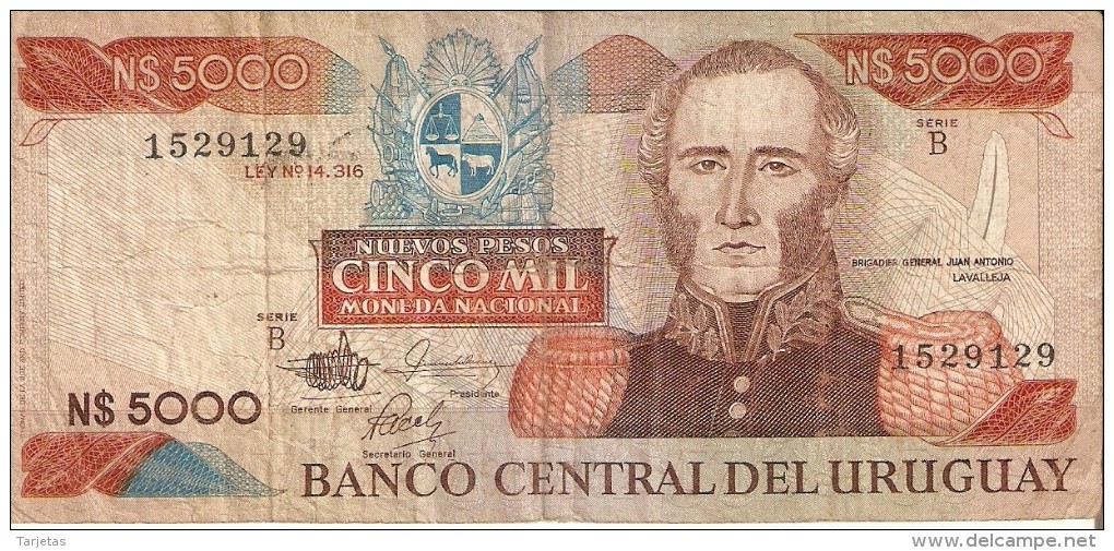 BILLETE DE URUGUAY DE 5000 NUEVOS PESOS URUGUAYOS DEL AÑO 1983  (BANK NOTE) - Uruguay