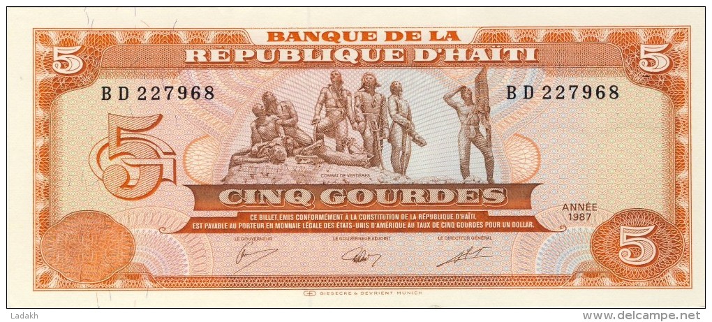 BILLET # HAITI # 5 GOURDES   # PICK 246 #  NEUF #  COMBAT DE VERTIERES #  1987 # - Haïti