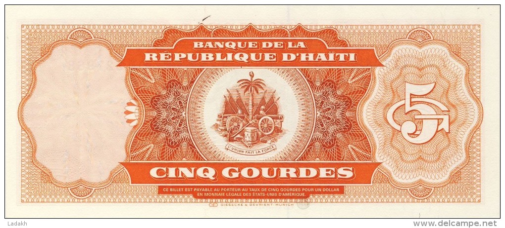 BILLET # HAITI # 5 GOURDES   # PICK 246 #  NEUF #  COMBAT DE VERTIERES #  1987 # - Haïti