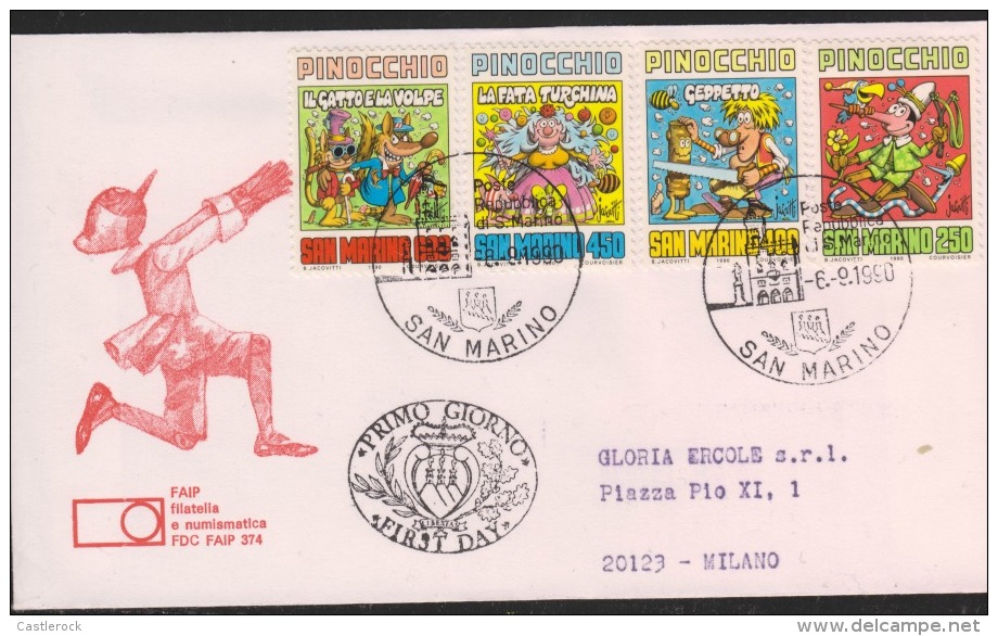 O) 1990 SAN MARINO, CHILDREN\'S CLASSIC STORIES, FDC USED - Storia Postale