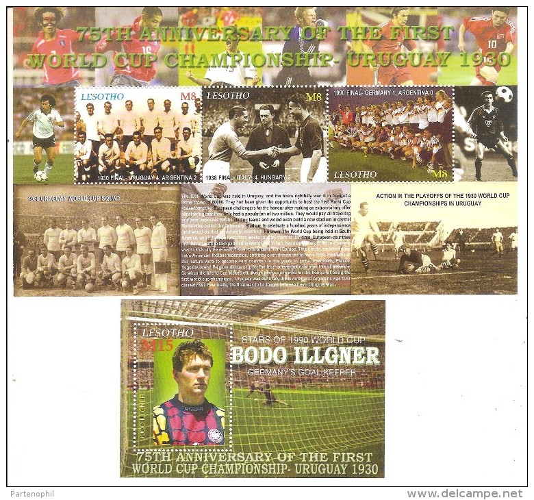 ** LESOTHO 75th ANN. FIRST WORLD CUP SOCCER FOOTBALL CALCIO S/S+ SHEET MNH - Neufs