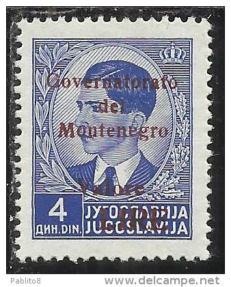 MONTENEGRO 1942 GOVERNATORATO RED OVERPRINTED SOPRASTAMPA ROSSA LIRE 4 D MNH BEN CENTRATO WELL CENTERED - Montenegro