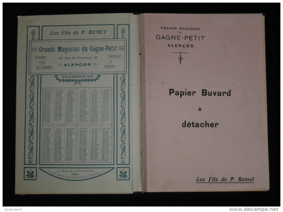 NORMANDIE ( ORNE ) AGENDA 1908 LES GRANDS MAGASINS DU GAGNE PETIT Alençon Couv. A. PHILIPPE - Publicités