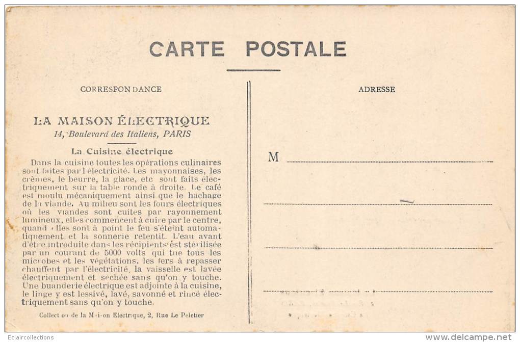 Thème   Métiers Divers  La Cuisine électrique  . Matériel Electro-ménager . Rue Le Peletier 75  Paris - Hotels & Gaststätten