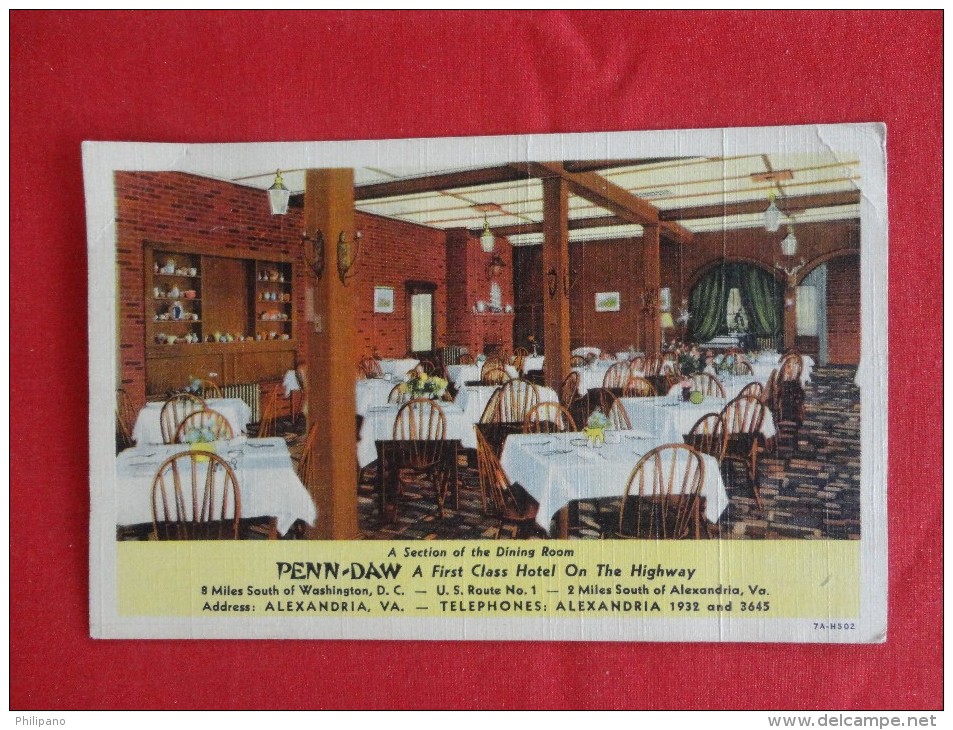 Virginia > Alexandria  Penn Daw  Restaurant Interior 1938 Cancel  Linen  Ref 1145 - Alexandria