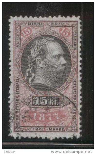 AUSTRIA 1877  EMPEROR FRANZ-JOZEF 15KR RED REVENUE ERLER 137 PERF 12.00 X 12.00 - Revenue Stamps