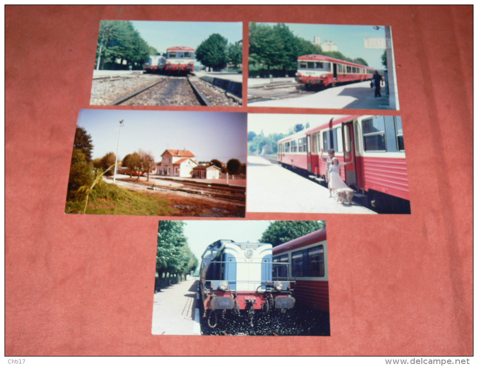 LA FERTE GAUCHER  LA GARE 1985  AVEC TRAIN  AUTORAIL LOT  5 PHOTOS ORIGINALES - Trains
