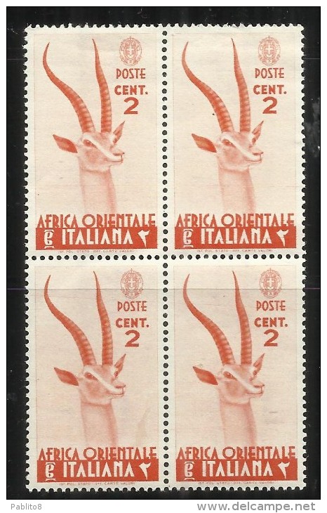 AFRICA ORIENTALE ITALIANA EASTERN ITALIAN AOI 1938 SOGGETTI VARI 2 CENT. MNH QUARTINA BLOCK - Africa Oriental Italiana