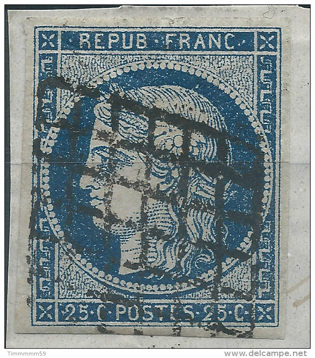 Lot N°24240    N°4a Bleu Foncé/fragment, Oblit  Grille Et Cachet à Date De PARIS 1302 Du  2 Aout 1851, Ind 14 - 1849-1850 Cérès