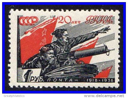 RUSSIA 1938 ARMY ANNIV. / CHAPAYEV SC#635 MNH CV$13.50 MILITARY, CINEMA - Nuovi