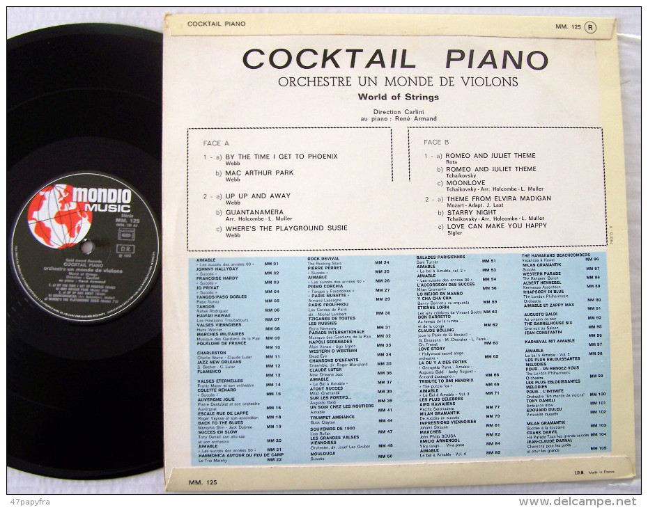 COCKTAIL PIANO LP Un Monde De Violon World Of Strings Direction CARLINI EX EX - Musicals