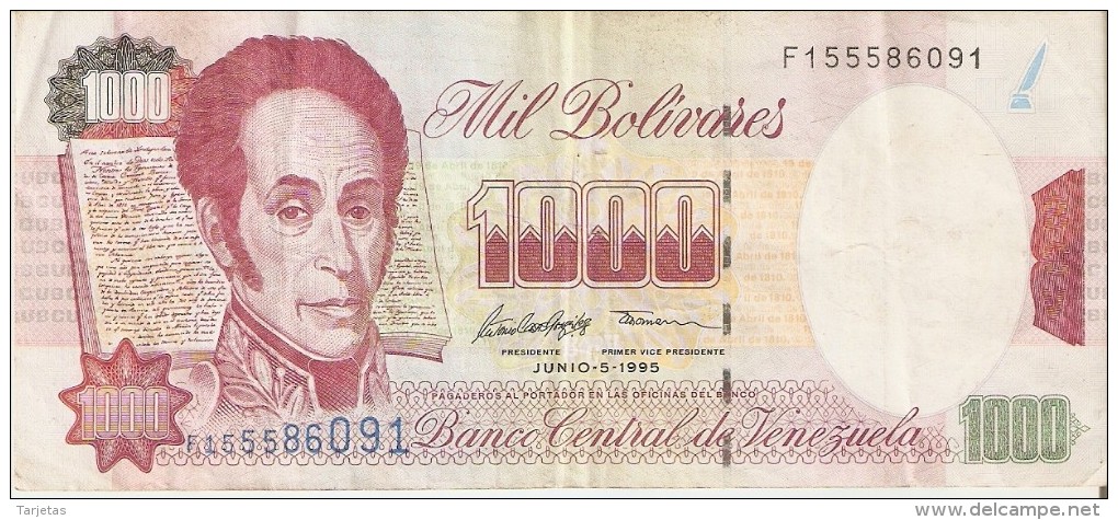 BILLETE DE VENEZUELA DE 1000 BOLIVARES DEL AÑO 1995 (BANKNOTE) - Venezuela