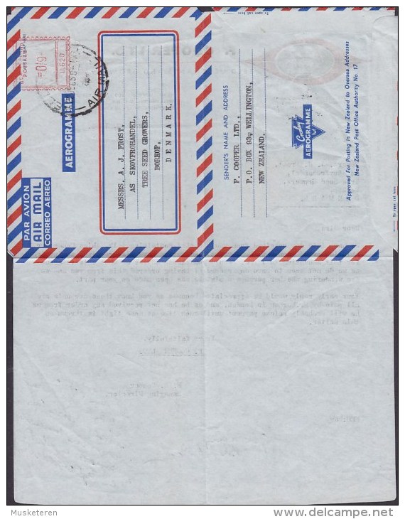 New Zealand Airmail Par Avion Aerogramme COOPERS SEEDS, WELLINGTON U 620 Meter Stamp Cover To BORKOP Denmark (3 Scans) - Corréo Aéreo