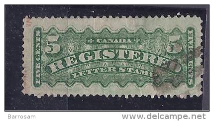 Canada1875: REGISTRATION STAMP ScottF2 Cancelled - Recommandés