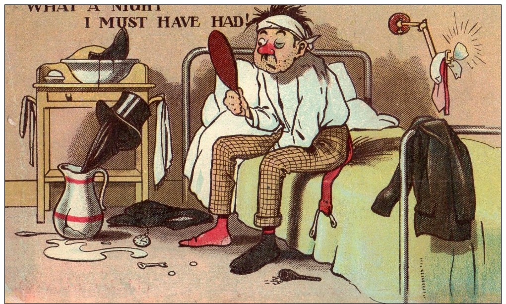 POSTED POSTCARD -1912- VINTAGE HUMOUR -  WHAT A NIGHT I MUST HAVE HAD   - - Humor