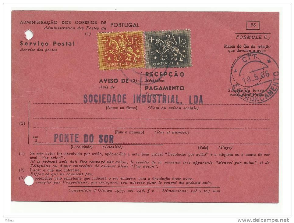 PORTUGAl - Postal Aviso Recepção -  Rara Dupla Impressão  Selo 10 Ctvs. - Storia Postale