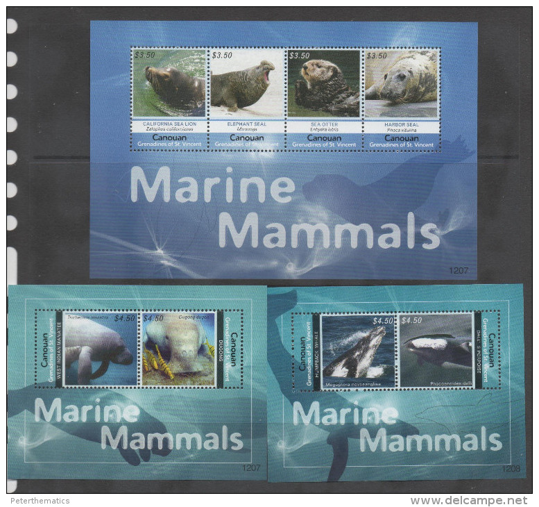CANOUN GREANDINES ,2012,MARINE LIFE, SEALS, DUGONGS, WHALES, SHEETLET+  2 S/SHEETS, - Ballenas