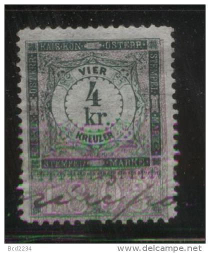 AUSTRIA ALLEGORIES 1893 4KR GREEN/LILAC REVENUE ERLER 300 PERF 11.50 X 11.50 - Revenue Stamps