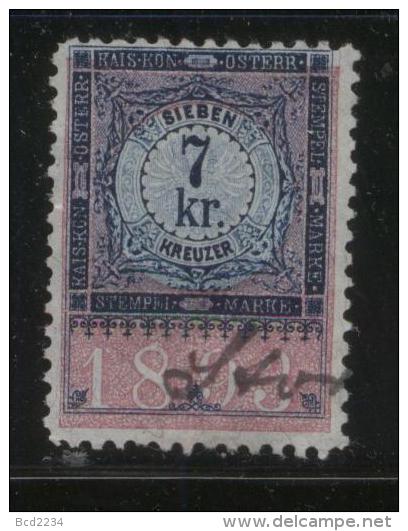 AUSTRIA ALLEGORIES 1893 7KR BLUE/ROSE REVENUE ERLER 302 PERF 10.50 X 10.50 - Fiscale Zegels