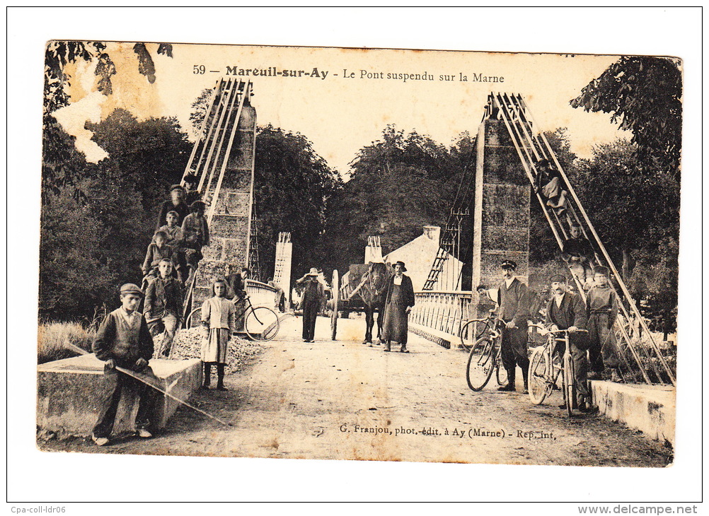 CPA (51). MAREUIL SUR AY - Le Pont Suspendu Sur La Marne - Mareuil-sur-Ay