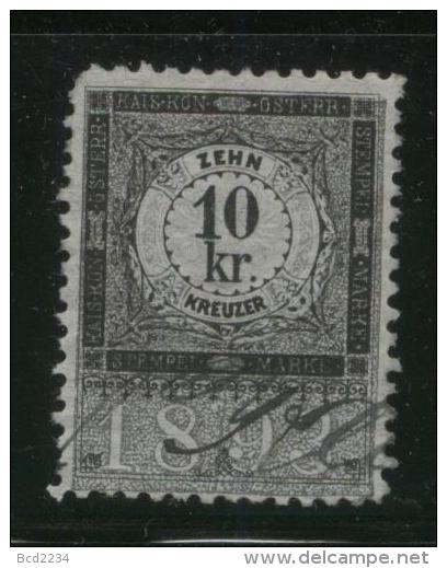 AUSTRIA ALLEGORIES 1893 10KR GREY/BLACK REVENUE ERLER 303 PERF 11.50 X 11.50 - Fiscale Zegels