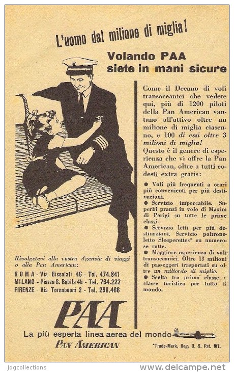 # PAA 1950s Italy Advert Pubblicità Publicitè Publicidad Reklame New York Airlines Airways Aviation Airplane - Publicités