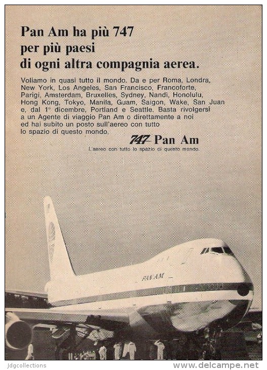 # PAN AM 1970s Italy Advert Pubblicità Publicitè Publicidad Reklame New York Airlines Airways Aviation Airplane - Publicités