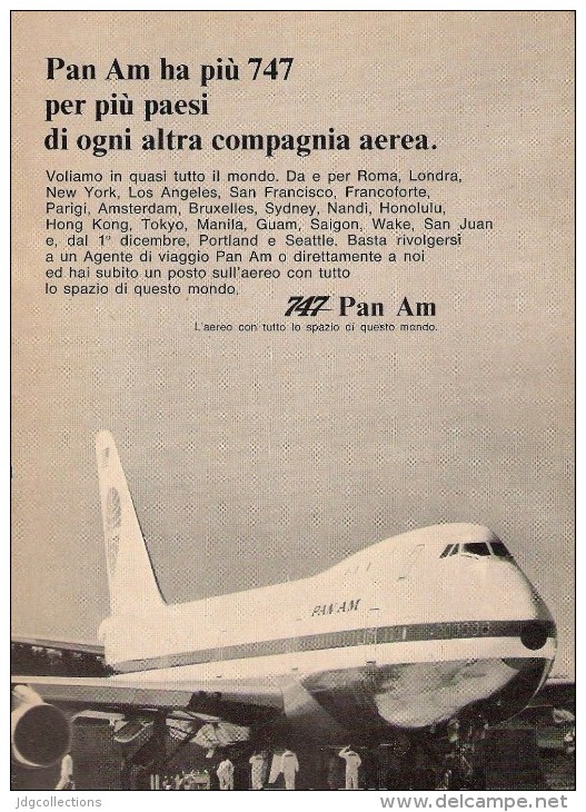 # PAN AM 1970s Italy Advert Pubblicità Publicitè Publicidad Reklame New York Airlines Airways Aviation Airplane - Advertenties