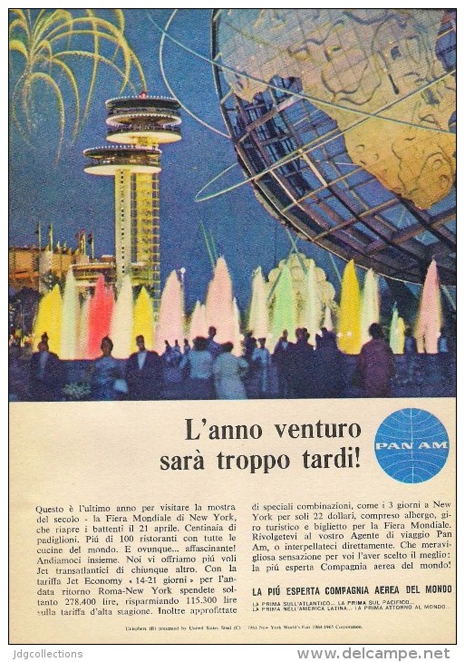 # PAN AM 1960s Italy Advert Pubblicità Publicitè Publicidad Reklame New York Airlines Airways Aviation Airplane - Advertisements