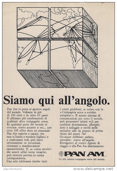 # PAN AM 1970s Italy Advert Pubblicità Publicitè Publicidad Reklame New York Airlines Airways Aviation Airplane - Advertenties