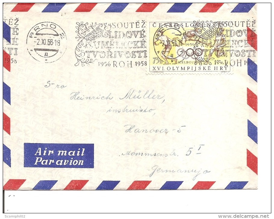 JO De Melbourne -1956 ( Lettre De Tchécoslovaquie Vers L'Allemagne à Voir) - Ete 1956: Melbourne