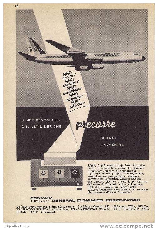 # CONVAIR 1950s Italy Advert Pub TWA SAS DELTA AMERICAN SWISSAIR Airlines Airways Aviation Airplane - Publicités