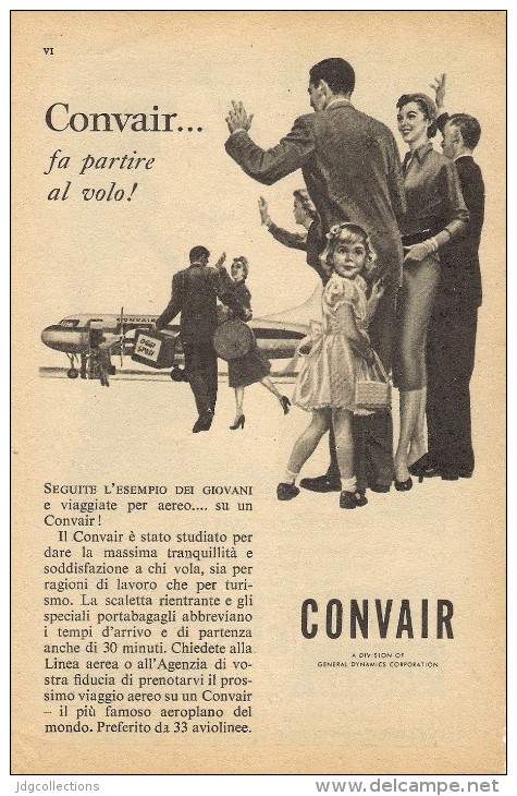 # CONVAIR 1950s Italy Advert Pub AMERICAN LUFTHANSA SAS SABENA SWISSAIR Airlines Airways Aviation Airplane - Advertisements