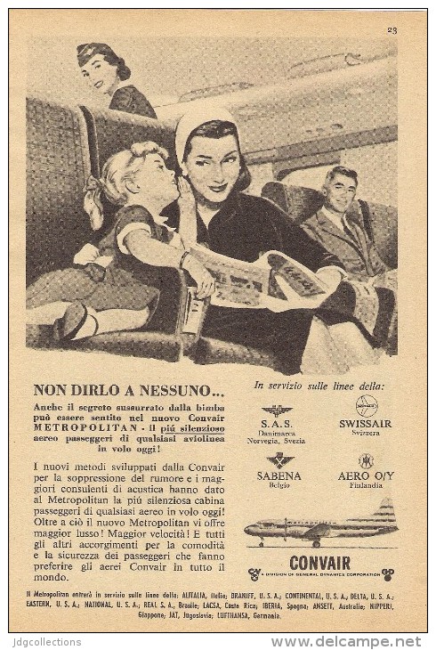 # CONVAIR 1950s Italy Advert Pub BRANIFF IBERIA LUFTHANSA DELTA Airlines Airways Aviation Airplane - Publicités