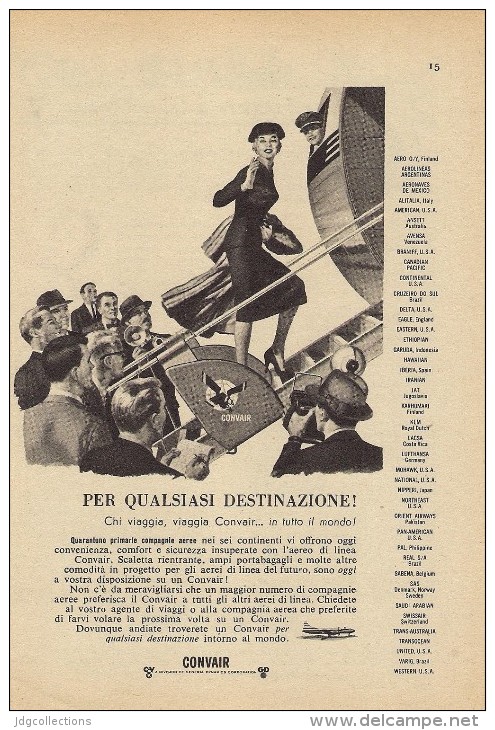 # CONVAIR 1950s Italy Advert Pub BRANIFF IBERIA LUFTHANSA DELTA SAS SABENA Airlines Airways Aviation Airplane - Advertisements