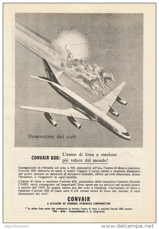 # CONVAIR 1950s Italy Advert Pub TWA DELTA TRANSCONTINENTAL Airlines Airways Aviation Airplane - Advertisements