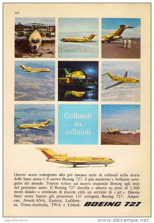 # BOEING 1960s Italy Advert Pub AMERICAN LUFTHANSA UNITED Airlines Airways Aviation Airplane - Publicidad