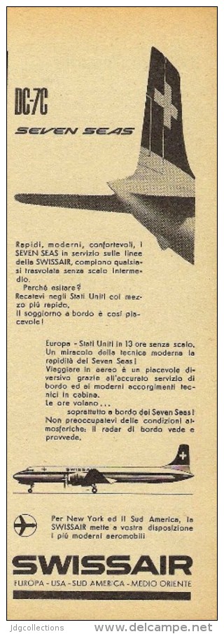 # SWISSAIR 1950s Italy Advert Publicitè Publicidad Reklame Airlines Airways Aviation Airplane - Publicités