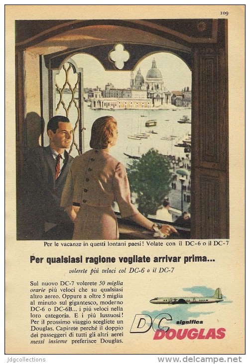 # DC DOUGLAS 1960s Italy Advert Publicitè Publicidad Reklame Airlines Airways Aviation Airplane Venice Family Love - Publicités