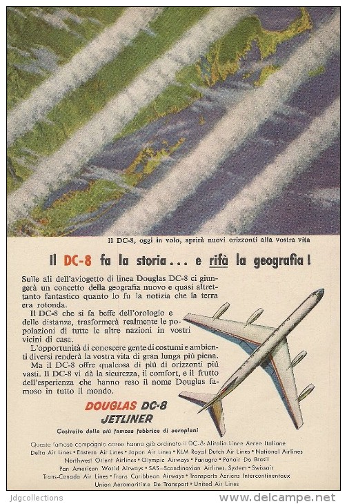 # DC8 DOUGLAS 1960s Italy Advert Publicitè Publicidad Reklame Airlines Airways Aviation Airplane - Publicités